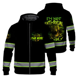 Hi Vis Hoodie Useful Friend High Visibility Reflective Skull Custom Name Safety Workwear