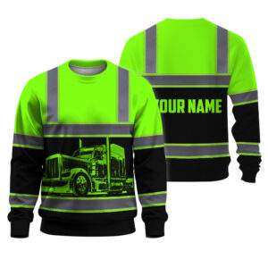 Hi Vis Long Sleeve Shirt Reflective Tapes Green Semi Truck Driver