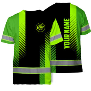 Hi Vis Shirt Uniform Company Reflective Stripes Green Neon Custom Name And Logo Safety Workwear