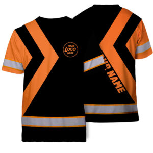 Hi Vis Shirt Uniform Reflective Black And Orange Custom Name And Logo Safety Workwear