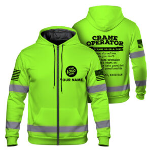 Hi Vis Zip Hoodie Crane Operator Definition, Custom Name Logo Safety Workwear For Construction