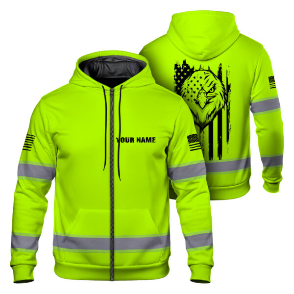 Hi Vis Zip Hoodie Hoodie American Flag Stars and Stripes Jobsite Gear 1