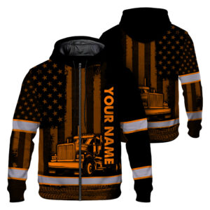 Hi Vis Zip Hoodie JOB Reflective Orange Neon Semi Truck Driver Custom Name