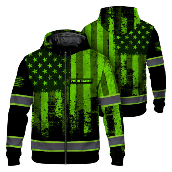 Hi Vis Zip Hoodie Reflective Flag USA Custom Name Safety Workwear 1