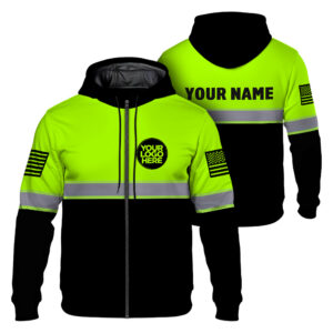 Hi Vis Zip Hoodie Reflective Tapes Green Neon And Black
