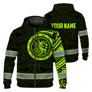 Hi Vis Zip Hoodie Reflective Tapes Hawaiian Custom Name Safety Workwear