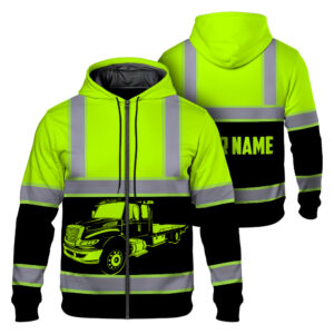 Hi Vis Zip Hoodie Reflective Tapes Lime Tow Truck Driver
