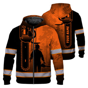 Hi Vis Zip Hoodie Reflective Tapes Orange Chainsaw Logger Custom Name Safety