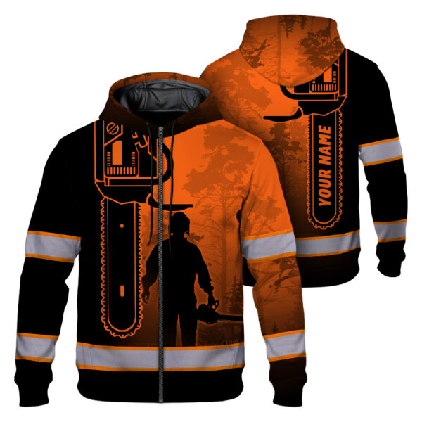 Hi Vis Zip Hoodie Reflective Tapes Orange Chainsaw Logger Custom Name Safety 1