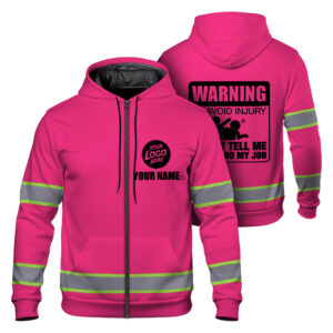 Hi Vis Zip Hoodie Tell Me Pink Construction Worker Hoodie Custom Name and Logo Safety Workwear