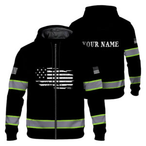 High Visibility Zip Hoodie, Waterproof Reflective Hi Vis safety Hoodie with Hood for Men, Women, Outdoor Worker, Trucker