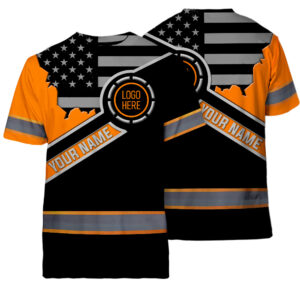 Hi Vis Shirt Reflective Tapes Uniform Orange Neon 3 Custom Name And Logo Safety Workwear For Workers, Teams, Group, Company