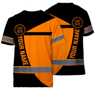 Hi Vis Shirt Reflective Tapes Uniform Orange Neon 2 Custom Name And Logo Safety Workwear For Workers, Teams, Group, Company