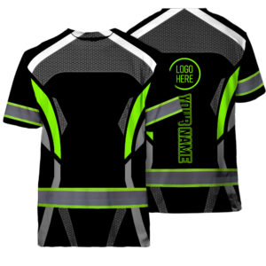 Hi Vis Shirt Reflective Tapes Uniform Black Orange Neon 4 Custom Name And Logo Safety Workwear For Workers, Teams, Group, Company