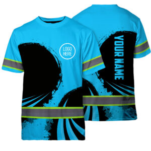 Hi Vis Shirt Reflective Tapes Uniform Blue Neon Custom Name And Logo Safety Workwear For Workers, Teams, Group, Company