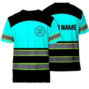 Hi Vis Shirt Reflective Tapes Uniform Black And Blue Neon Custom Name And Logo Safety Workwear For Workers, Teams, Group, Company