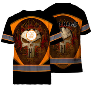 Hi Vis Shirt Reflective Tapes Uniform Black Orange Neon Custom Name And Logo Safety Workwear For Workers, Teams, Group, Company