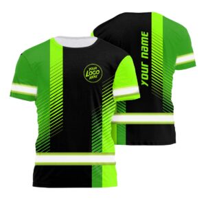Hi Vis Shirt Uniform Company Reflective Stripes Green Neon Custom Name And Logo Safety Workwear