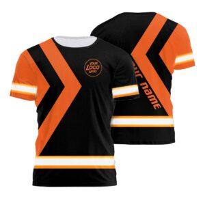 Hi Vis Shirt Uniform Reflective Black And Orange Custom Name And Logo Safety Workwear