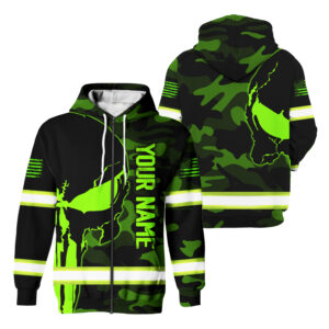 Hi Vis Zip Hoodie Reflective Tapes Skull Camo Neon US Flag Custom Name