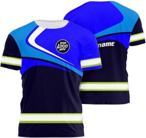 Hi Vis Shirt Uniform Reflective Blue Neon Custom Name And Logo Safety Workwear