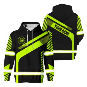 Hi Vis Hoodie Reflective Tapes Uniform Green Neon Black 2 Custom