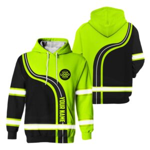 Hi Vis Hoodie Reflective Tapes Uniform Green Neon 3 Custom Logo And Name