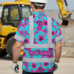 Hi-Vis-Hawaiian-Shirt-Reflective-Tapes-Blue-Neon-And-Pink-Flowers-Custom-Name-Safety-Workwear-For-Workers,-Truckers,-Operators-3