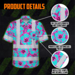 Hi-Vis-Hawaiian-Shirt-Reflective-Tapes-Blue-Neon-And-Pink-Flowers-Custom-Name-Safety-Workwear-For-Workers,-Truckers,-Operators-6
