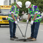 Hi-Vis-Hawaiian-Shirt-Reflective-Tapes-Green-Neon-And-Violet-Flowers-Custom-Name-Safety-Workwear-For-Workers,-Truckers,-Operators-4