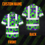 Hi-Vis-Hawaiian-Shirt-Reflective-Tapes-Green-Neon-And-Violet-Flowers-Custom-Name-Safety-Workwear-For-Workers,-Truckers,-Operators-5