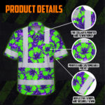 Hi-Vis-Hawaiian-Shirt-Reflective-Tapes-Green-Neon-And-Violet-Flowers-Custom-Name-Safety-Workwear-For-Workers,-Truckers,-Operators-6