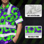 Hi-Vis-Hawaiian-Shirt-Reflective-Tapes-Green-Neon-And-Violet-Flowers-Custom-Name-Safety-Workwear-For-Workers,-Truckers,-Operators-7