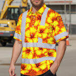 Hi-Vis-Hawaiian-Shirt-Reflective-Tapes-Orange-Neon-And-Yellow-Flowers-Custom-Name-Safety-Workwear-For-Workers,-Truckers,-Operators-2