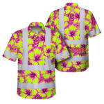 Hi-Vis-Hawaiian-Shirt-Reflective-Tapes-Pink-Neon-And-Lime-Flowers-Custom-Name-Safety-Workwear-For-Workers,-Truckers,-Operators-1