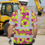 Hi-Vis-Hawaiian-Shirt-Reflective-Tapes-Pink-Neon-And-Lime-Flowers-Custom-Name-Safety-Workwear-For-Workers,-Truckers,-Operators-3