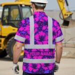 Hi-Vis-Hawaiian-Shirt-Reflective-Tapes-Violet-Neon-And-Pink-Flowers-Custom-Name-Safety-Workwear-For-Workers,-Truckers,-Operators-3