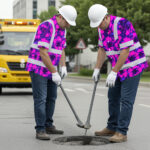 Hi-Vis-Hawaiian-Shirt-Reflective-Tapes-Violet-Neon-And-Pink-Flowers-Custom-Name-Safety-Workwear-For-Workers,-Truckers,-Operators-4