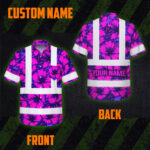 Hi-Vis-Hawaiian-Shirt-Reflective-Tapes-Violet-Neon-And-Pink-Flowers-Custom-Name-Safety-Workwear-For-Workers,-Truckers,-Operators-5
