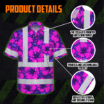 Hi-Vis-Hawaiian-Shirt-Reflective-Tapes-Violet-Neon-And-Pink-Flowers-Custom-Name-Safety-Workwear-For-Workers,-Truckers,-Operators-6