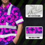 Hi-Vis-Hawaiian-Shirt-Reflective-Tapes-Violet-Neon-And-Pink-Flowers-Custom-Name-Safety-Workwear-For-Workers,-Truckers,-Operators-7