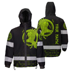 Hi Vis Jacket Waterproof And Windproof Reflective Green Neon Viking Custom Name Safety