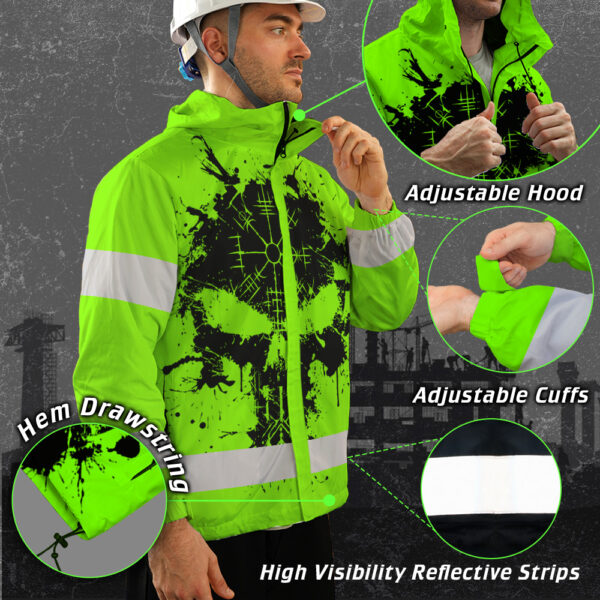 Hi-Vis-Jacket-Waterproof-And-Windproof-Reflective-Tapes-Green-Neon-Skull-Viking-Symbol-Custom-Name-4
