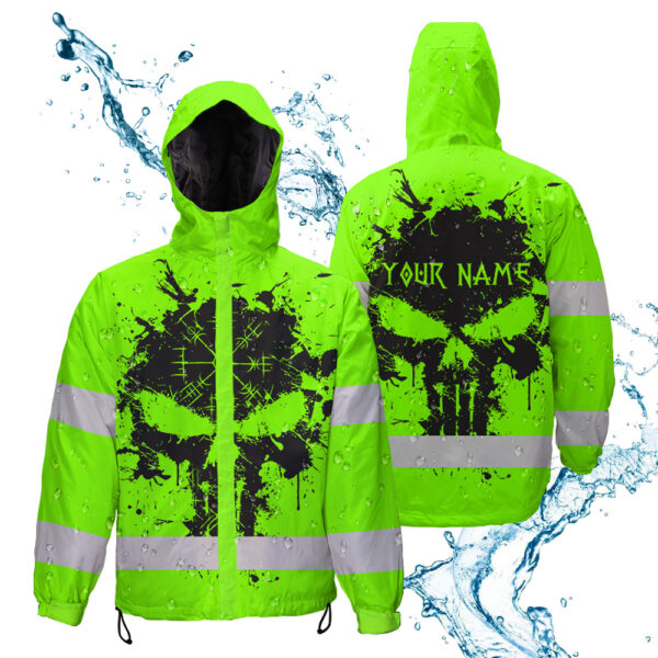 Hi-Vis-Jacket-Waterproof-And-Windproof-Reflective-Tapes-Green-Neon-Skull-Viking-Symbol-Custom-Name-5
