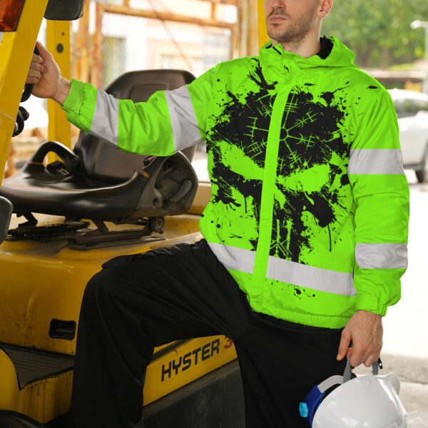 Hi-Vis-Jacket-Waterproof-And-Windproof-Reflective-Tapes-Green-Neon-Skull-Viking-Symbol-Custom-Name-6