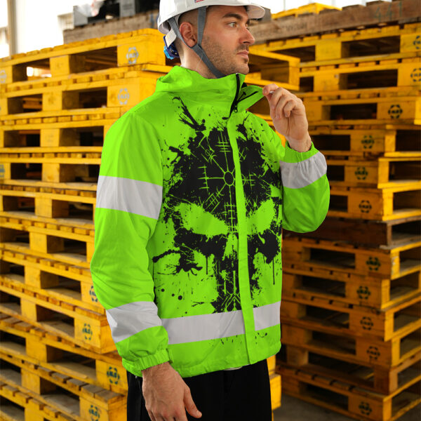 Hi-Vis-Jacket-Waterproof-And-Windproof-Reflective-Tapes-Green-Neon-Skull-Viking-Symbol-Custom-Name-8