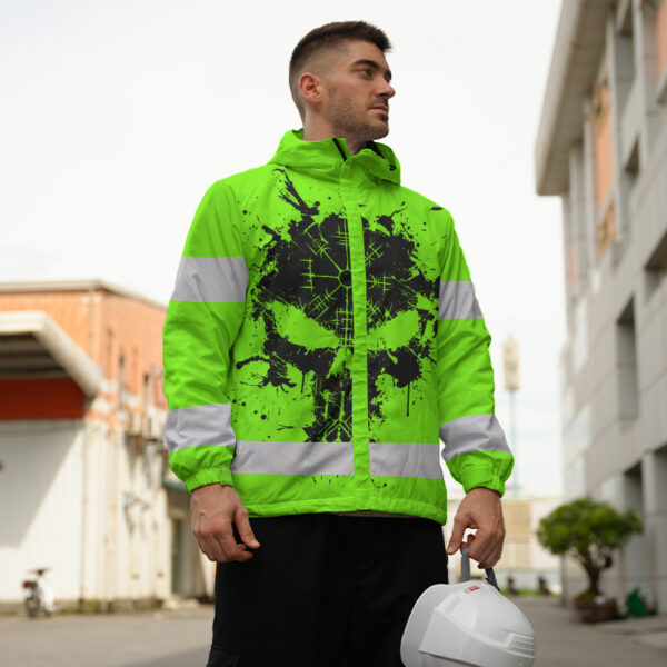 Hi-Vis-Jacket-Waterproof-And-Windproof-Reflective-Tapes-Green-Neon-Skull-Viking-Symbol-Custom-Name-9