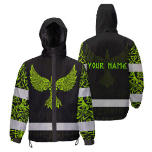 Hi Vis Jacket Waterproof And Windproof Reflective Tapes Green Neon Skull Viking Tattoo Custom Name