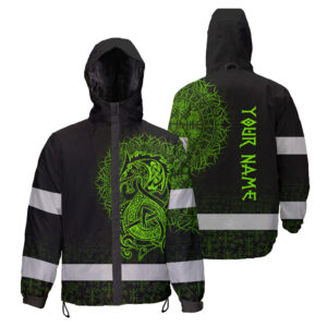 Hi Vis Jacket Waterproof And Windproof Reflective Tapes Green Viking Custom Name Safety