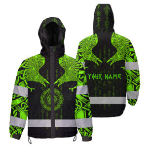 Hi Vis Jacket Waterproof And Windproof Reflective Tapes Green Viking Custom Name Safety Workwear